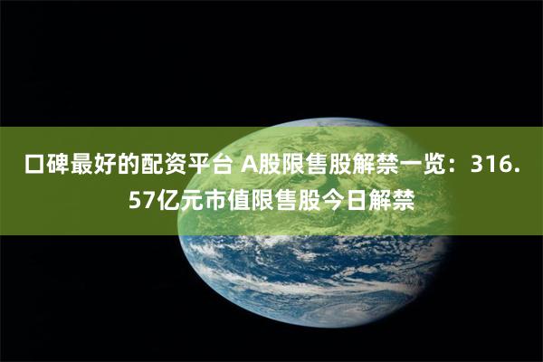 口碑最好的配资平台 A股限售股解禁一览：316.57亿元市值限售股今日解禁